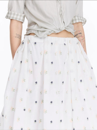 LYUOCHENG Floral Embroidered A Line Skirt