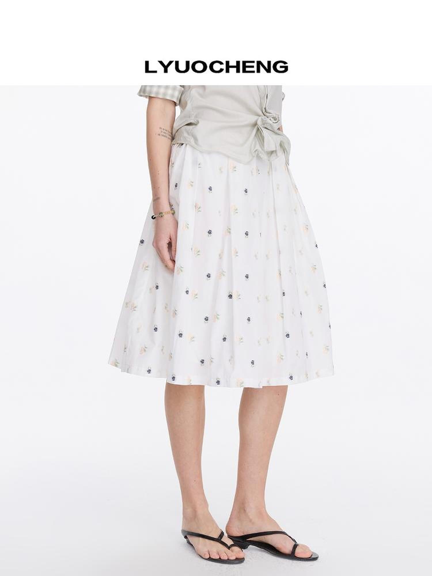 LYUOCHENG Floral Embroidered A Line Skirt