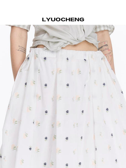 LYUOCHENG Floral Embroidered A Line Skirt
