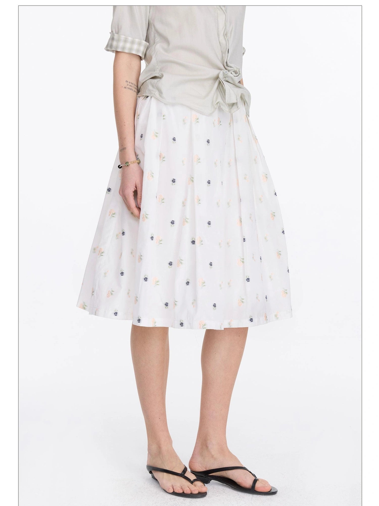 LYUOCHENG Floral Embroidered A Line Skirt