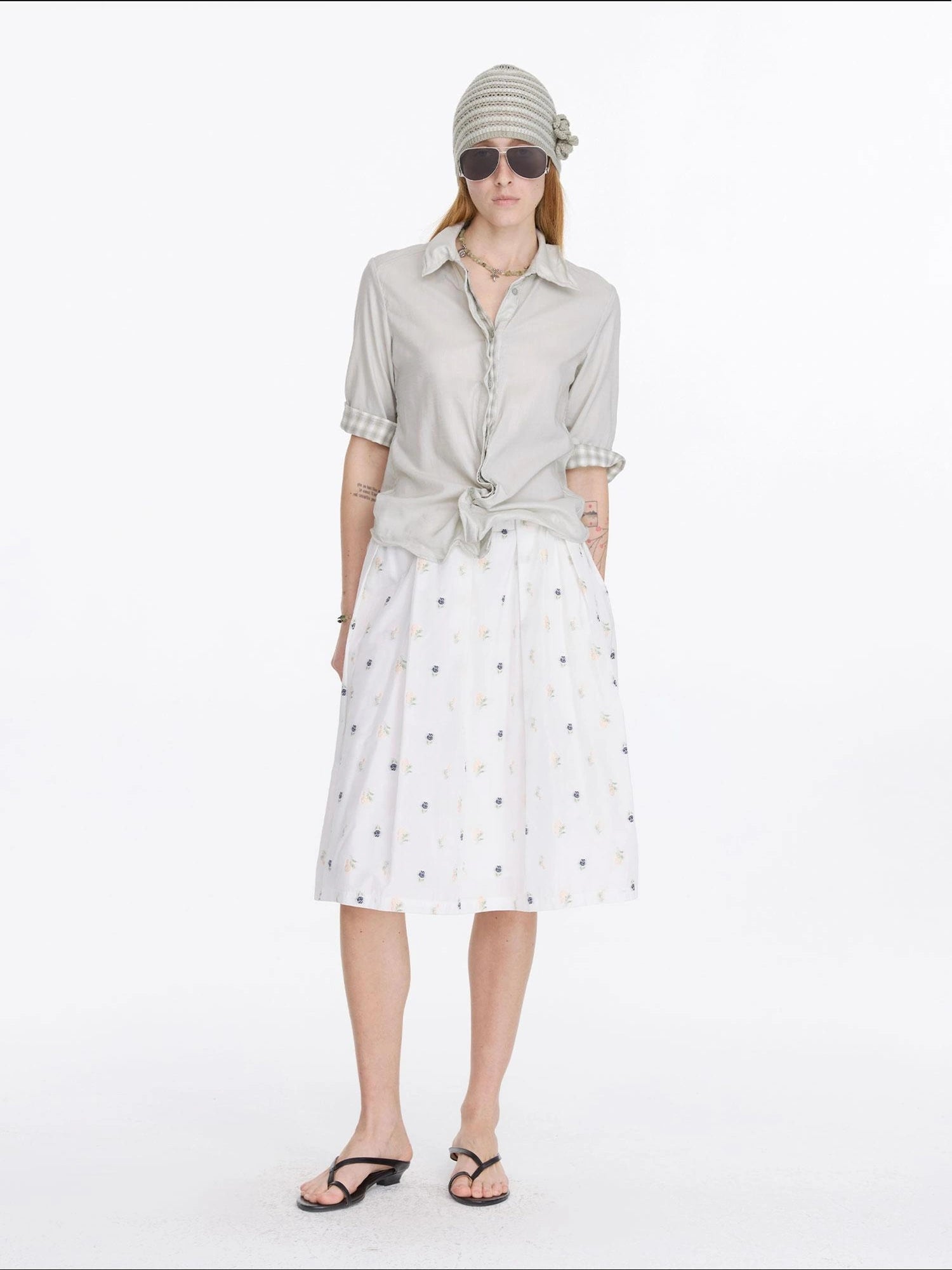 LYUOCHENG Floral Embroidered A Line Skirt