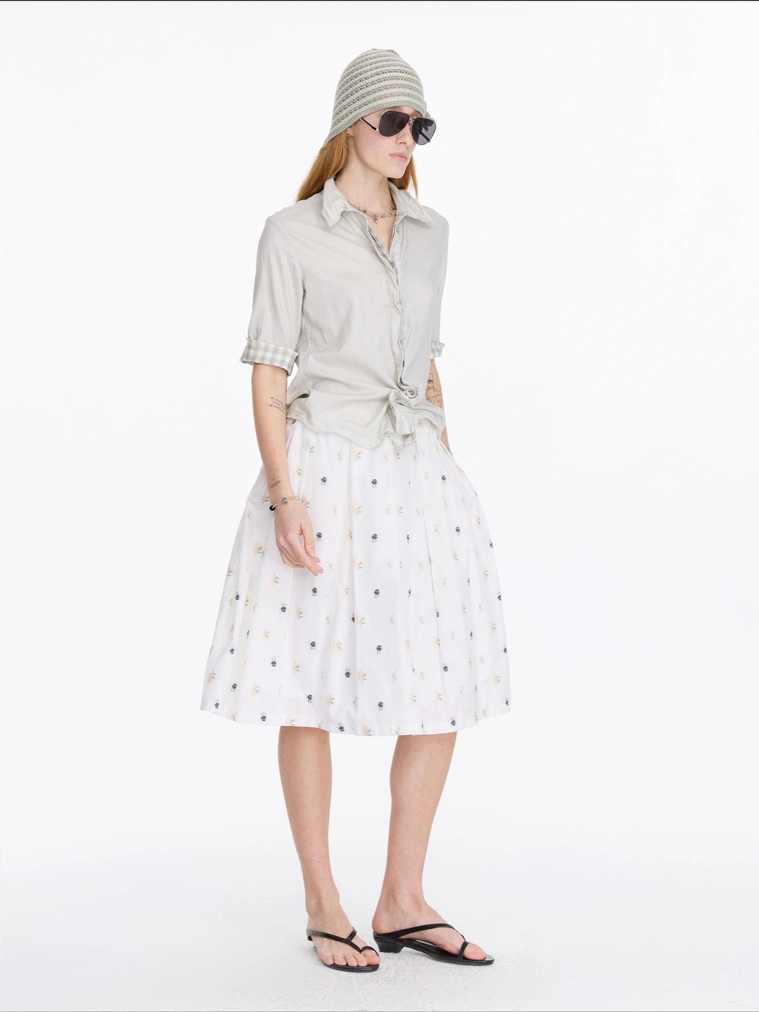 LYUOCHENG Floral Embroidered A Line Skirt