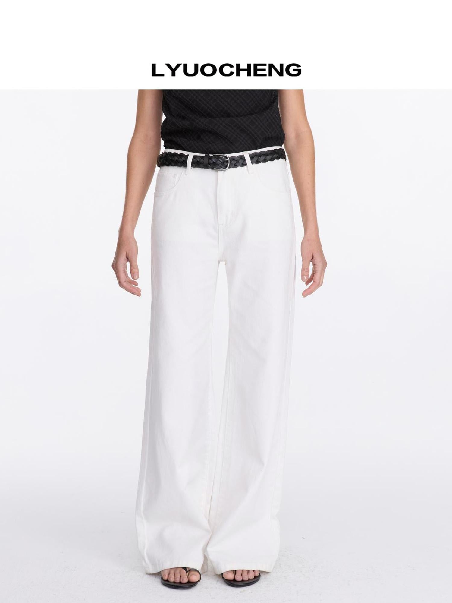 Floral Print White Straight Leg Jeans