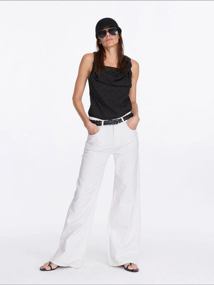 Floral Print White Straight Leg Jeans