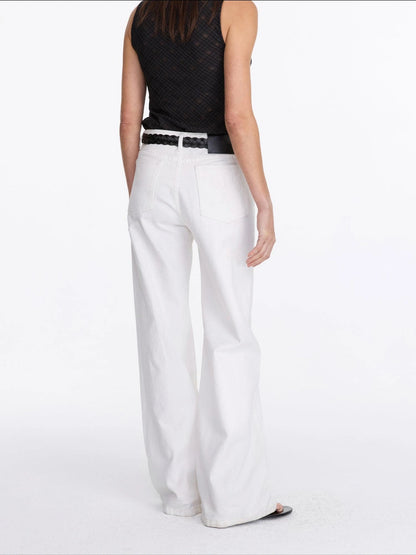 Floral Print White Straight Leg Jeans