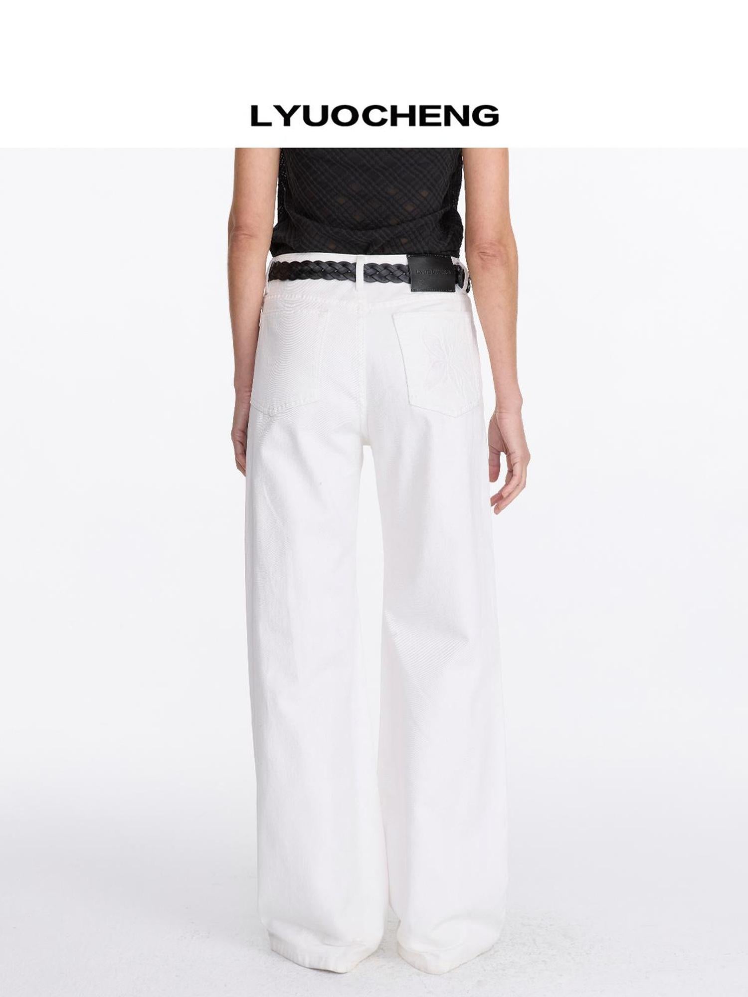 Floral Print White Straight Leg Jeans