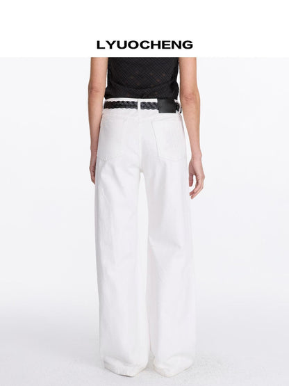 Floral Print White Straight Leg Jeans