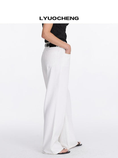 Floral Print White Straight Leg Jeans
