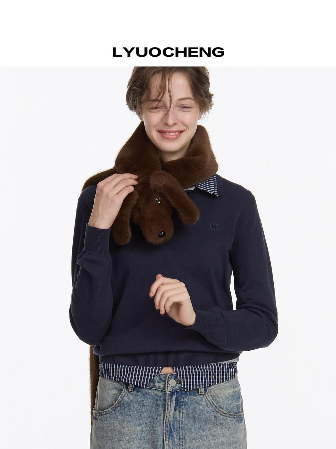 LYUOCHENG Fluffy Dachshund Plush Toy Animal Neck Scarf Women&