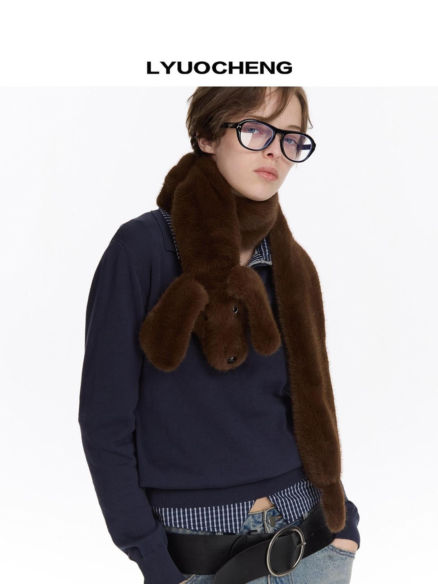 LYUOCHENG Fluffy Dachshund Plush Toy Animal Neck Scarf Women&