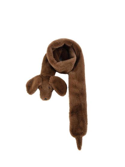 LYUOCHENG Fluffy Dachshund Plush Toy Animal Neck Scarf Women&
