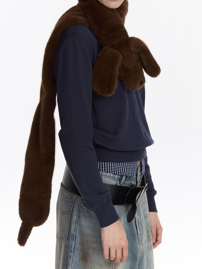 LYUOCHENG Fluffy Dachshund Plush Toy Animal Neck Scarf Women&