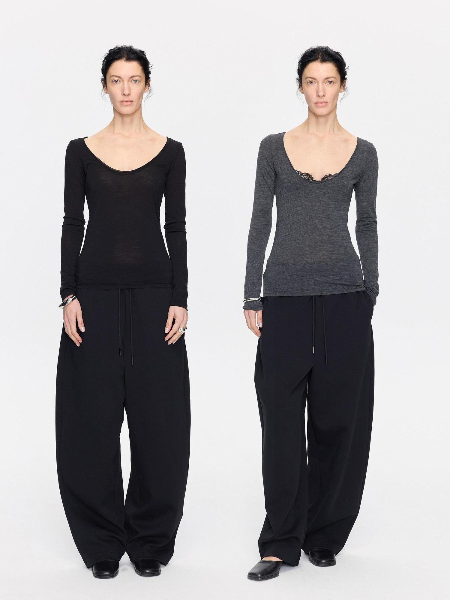 LYUOCHENG Frayed Rolled Edge Wide Crewneck Women&