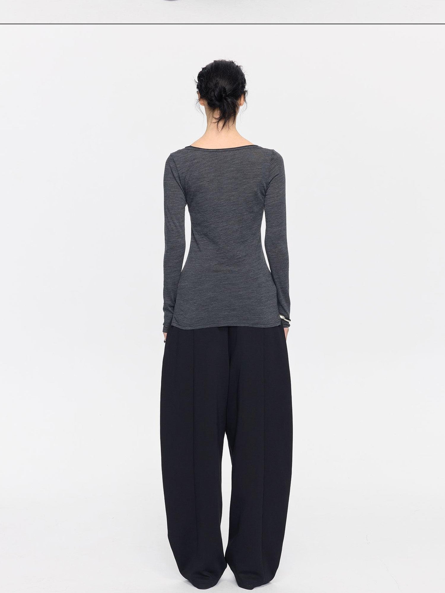 LYUOCHENG Frayed Rolled Edge Wide Crewneck Women&