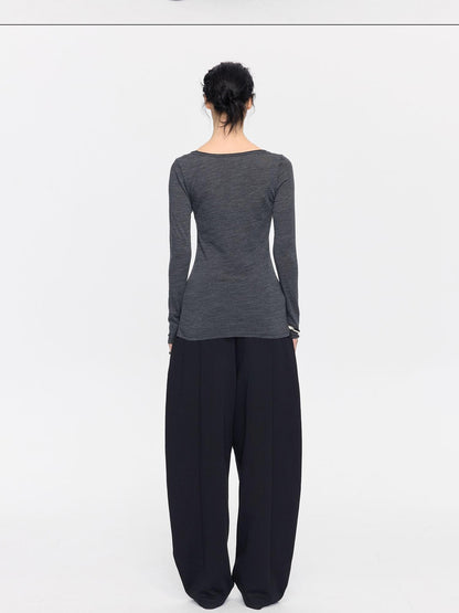LYUOCHENG Frayed Rolled Edge Wide Crewneck Women&