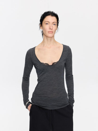 LYUOCHENG Frayed Rolled Edge Wide Crewneck Women&