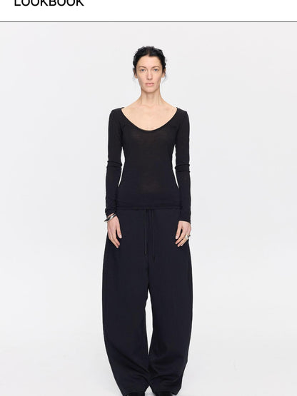 LYUOCHENG Frayed Rolled Edge Wide Crewneck Women&