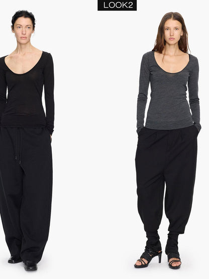 LYUOCHENG Frayed Rolled Edge Wide Crewneck Women&