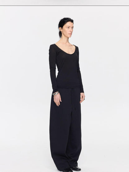 LYUOCHENG Frayed Rolled Edge Wide Crewneck Women&