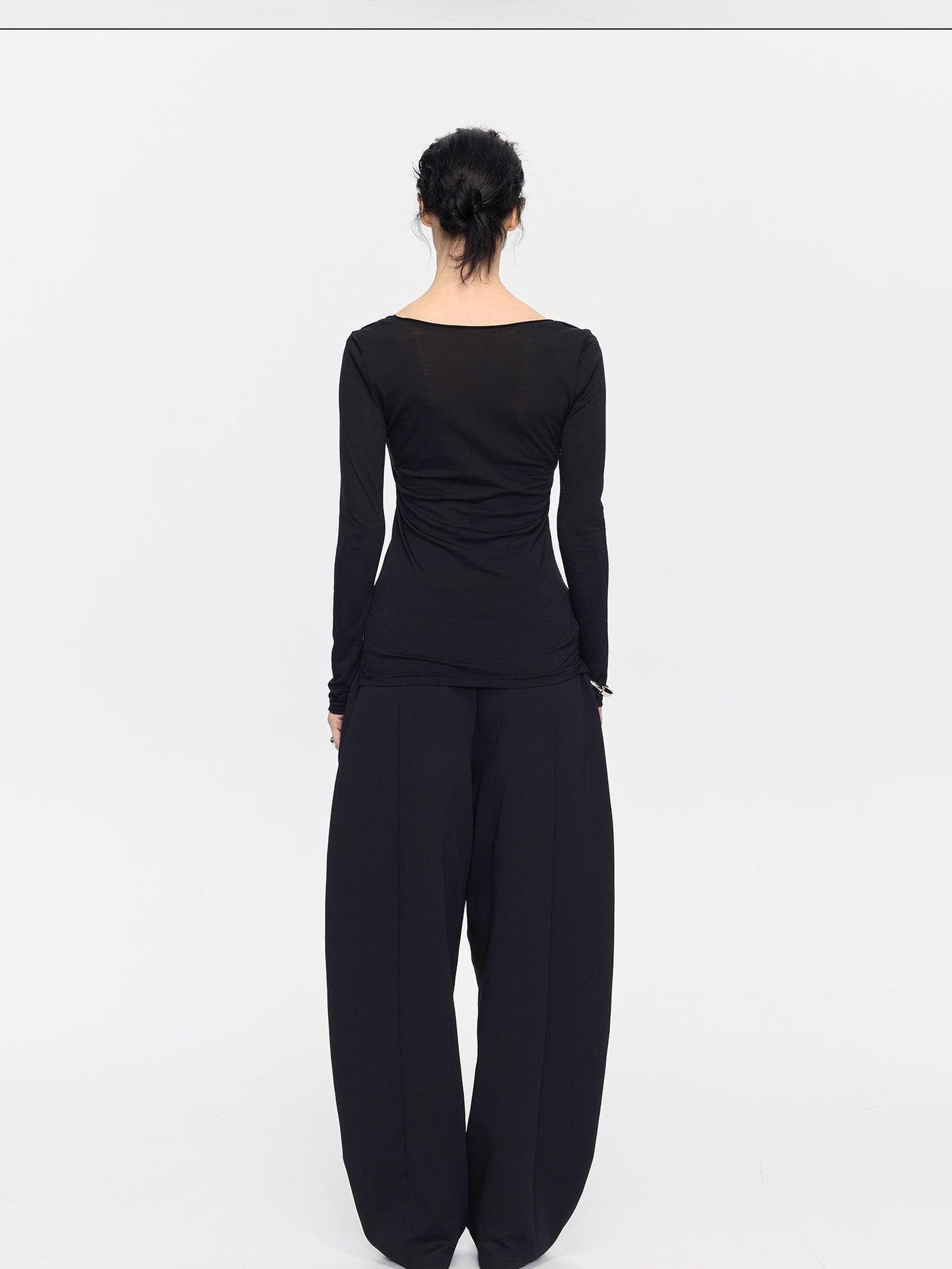 LYUOCHENG Frayed Rolled Edge Wide Crewneck Women&