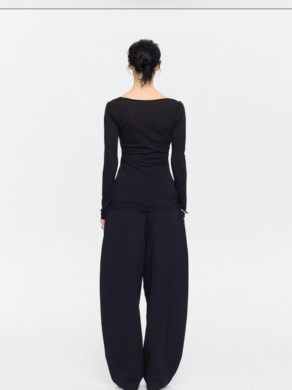 LYUOCHENG Frayed Rolled Edge Wide Crewneck Women&