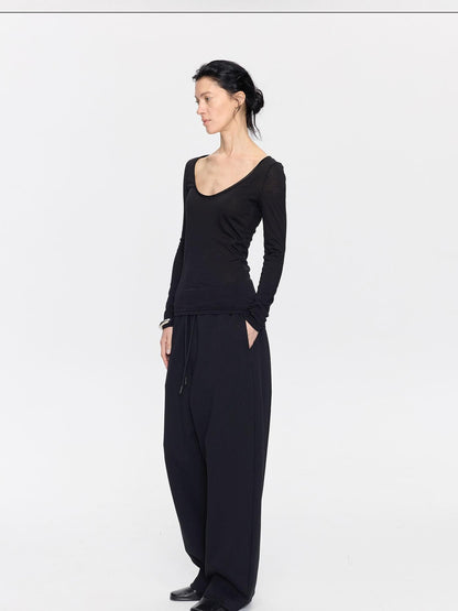 LYUOCHENG Frayed Rolled Edge Wide Crewneck Women&
