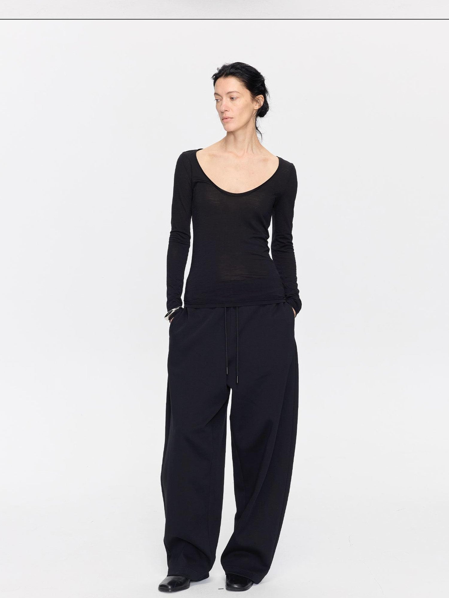 LYUOCHENG Frayed Rolled Edge Wide Crewneck Women&
