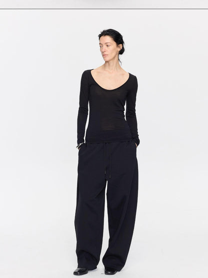 LYUOCHENG Frayed Rolled Edge Wide Crewneck Women&
