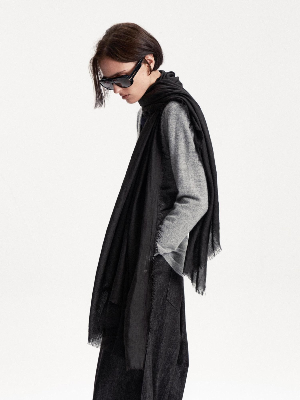 LYUOCHENG Fringed Solid Long Rectangular Women&