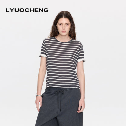 LYUOCHENG_Gray_White_Striped_Rolled_Hem_Women&