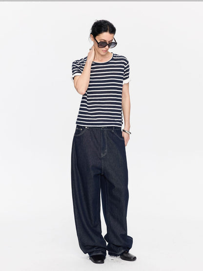 LYUOCHENG Gray White Striped Rolled Hem Women&
