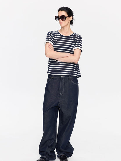 LYUOCHENG Gray White Striped Rolled Hem Women&