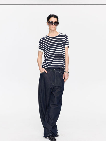 LYUOCHENG Gray White Striped Rolled Hem Women&