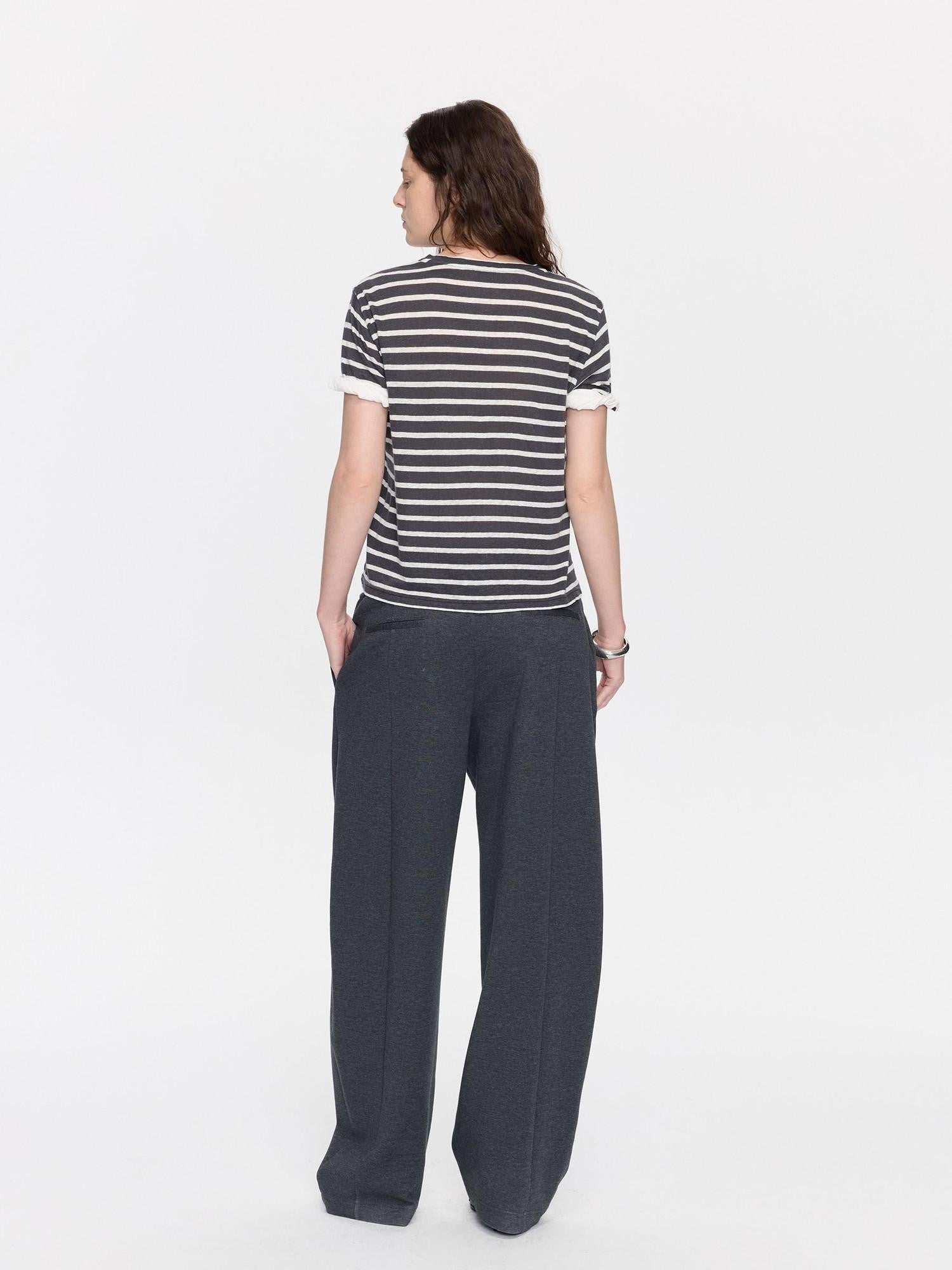 LYUOCHENG Gray White Striped Rolled Hem Women&