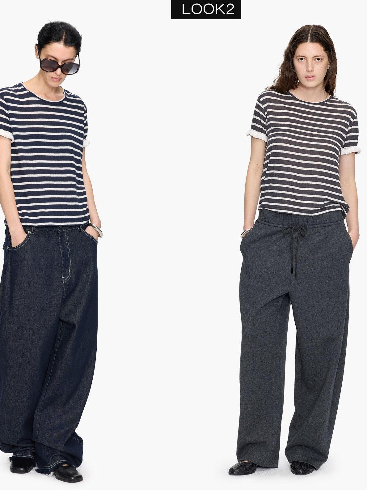 LYUOCHENG Gray White Striped Rolled Hem Women&