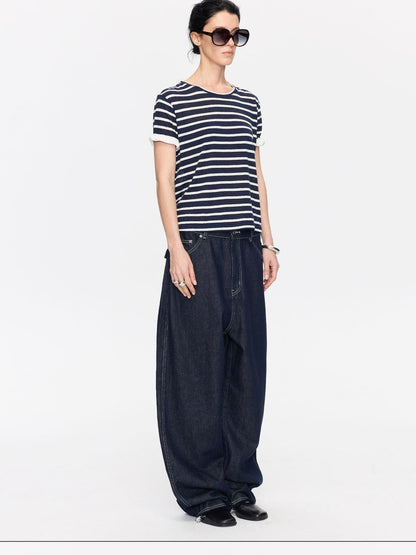 LYUOCHENG Gray White Striped Rolled Hem Women&