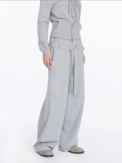 LYUOCHENG Grey Drawstring Loose Sweatpants High Waist Wide Leg