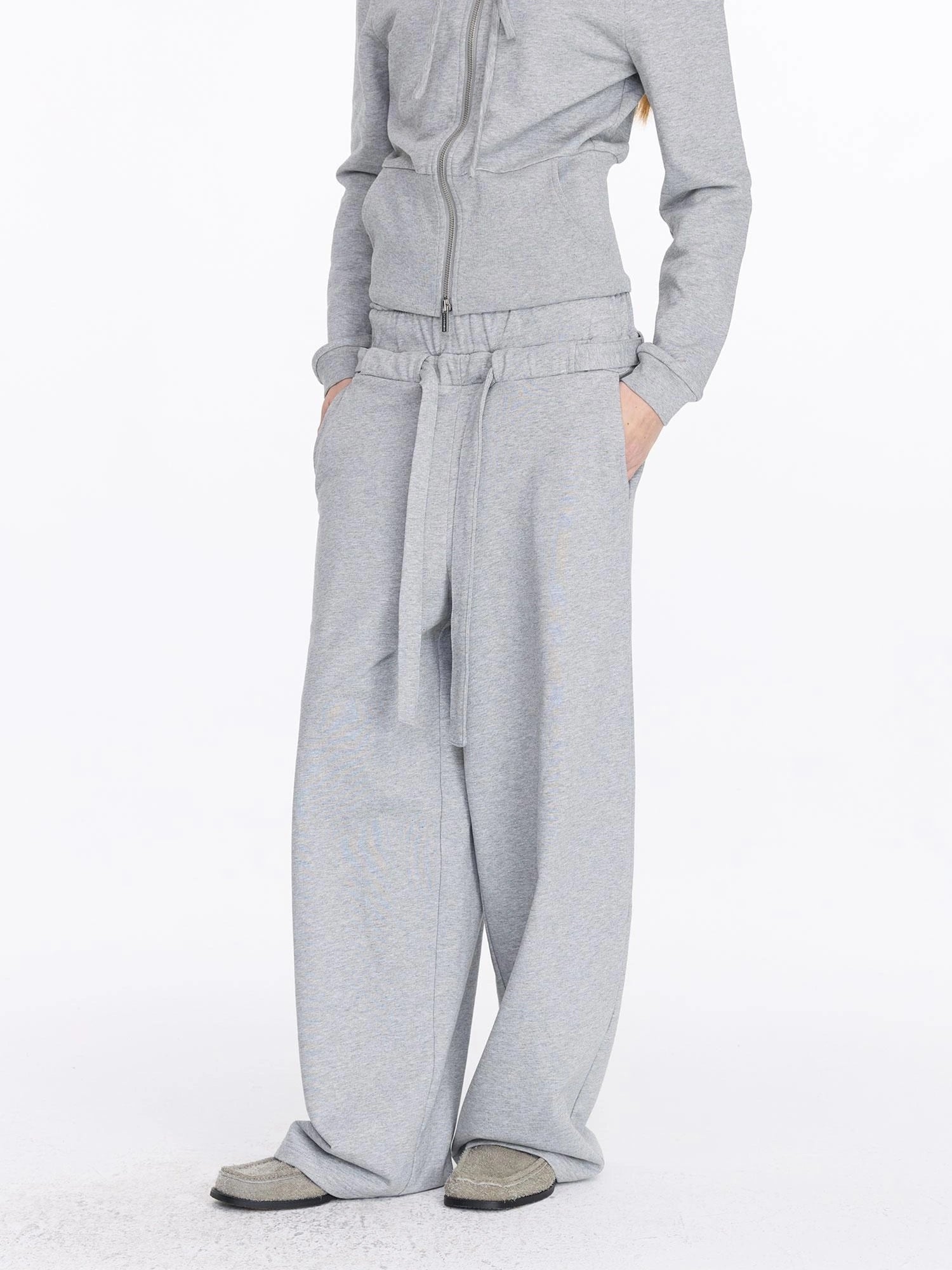 LYUOCHENG Grey Drawstring Loose Sweatpants High Waist Wide Leg