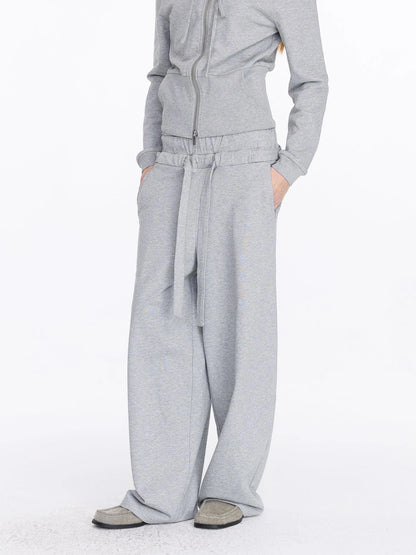 LYUOCHENG Grey Drawstring Loose Sweatpants High Waist Wide Leg