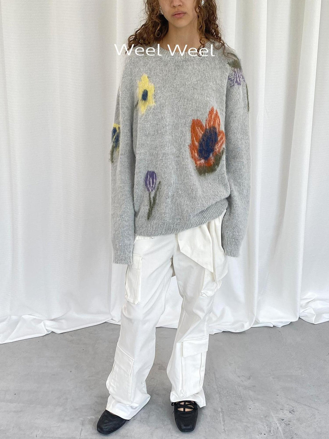LYUOCHENG Grey Floral Knit Sweater