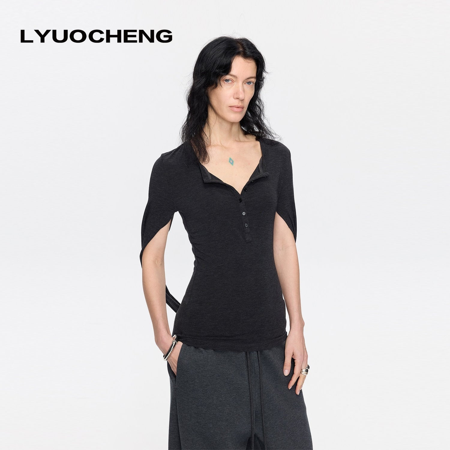 LYUOCHENG_Henley_Raglan_Fitted_Casual_Women&