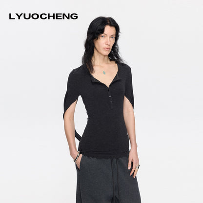 LYUOCHENG_Henley_Raglan_Fitted_Casual_Women&