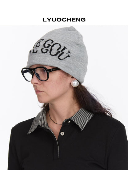 LYUOCHENG I Love Gou Pixel Lettering Beanie