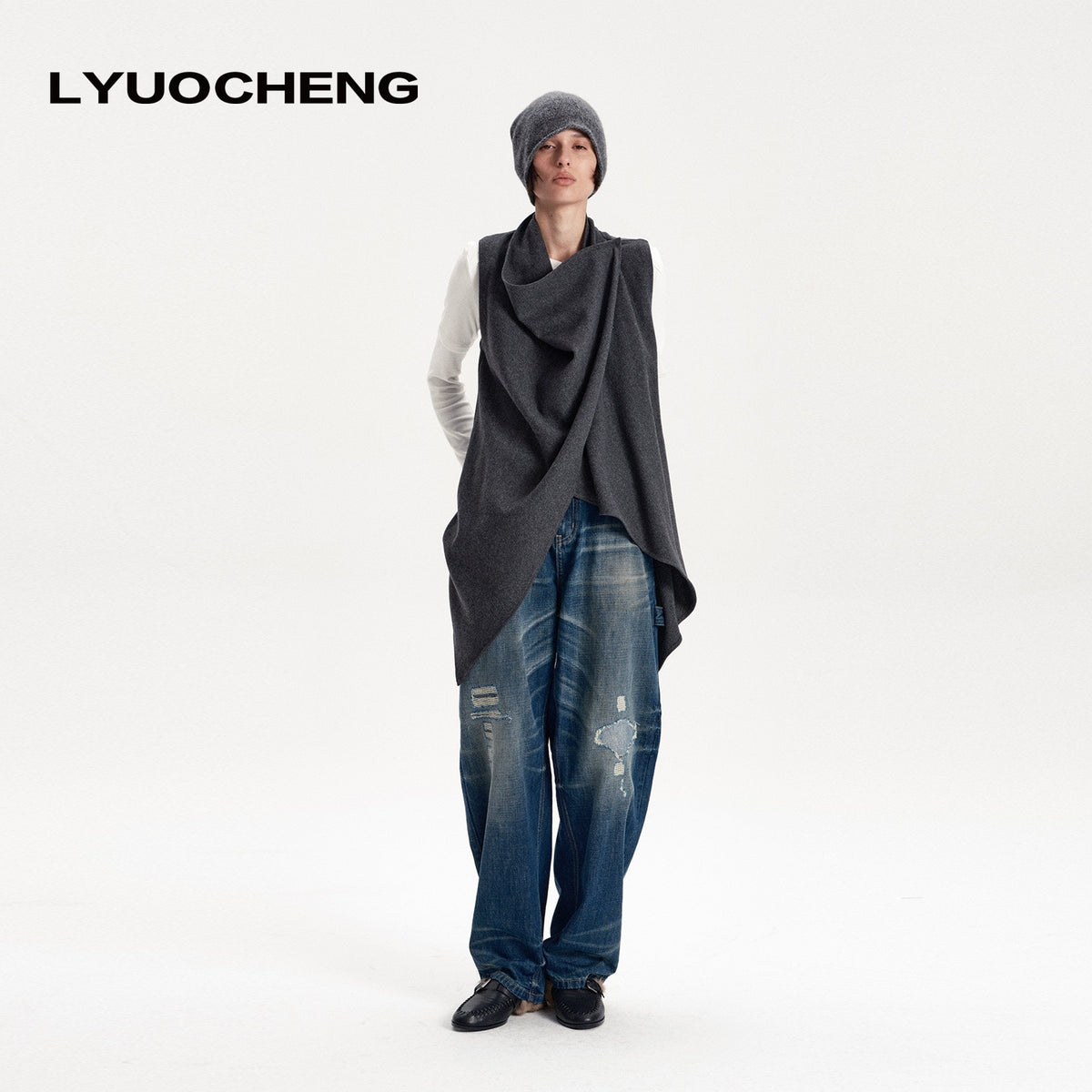 LYUOCHENG_Irregular_Cut_Button_Detail_Wool_Blend_Women&