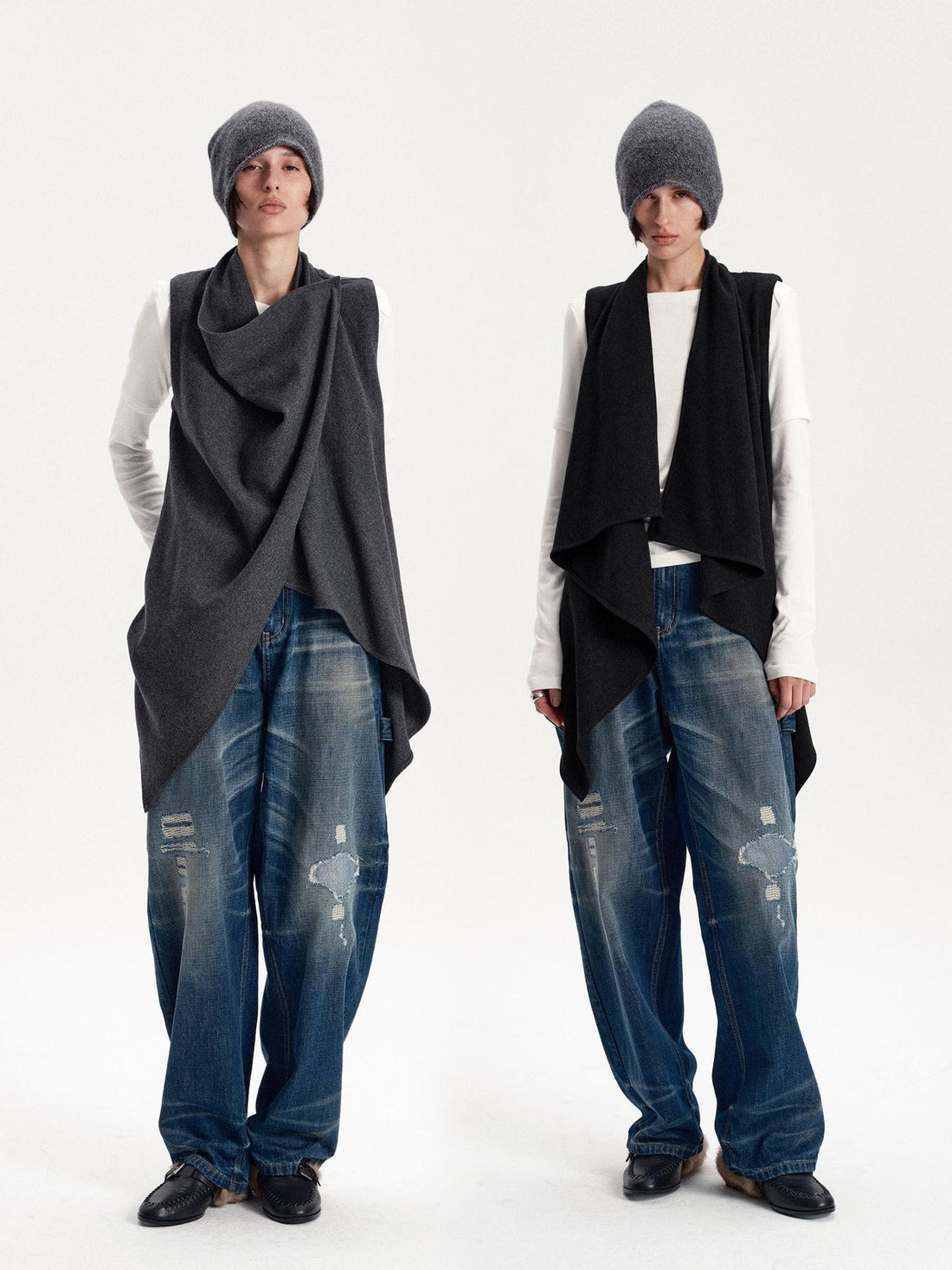 LYUOCHENG Irregular Cut Button Detail Wool Blend Women&