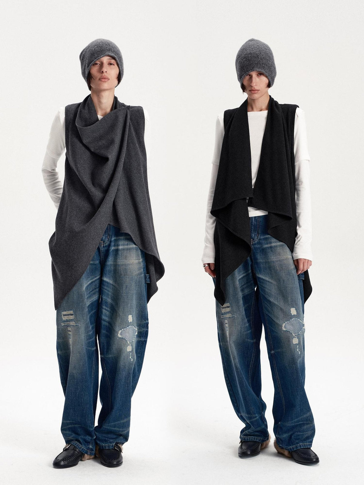 LYUOCHENG Irregular Cut Button Detail Wool Blend Women&