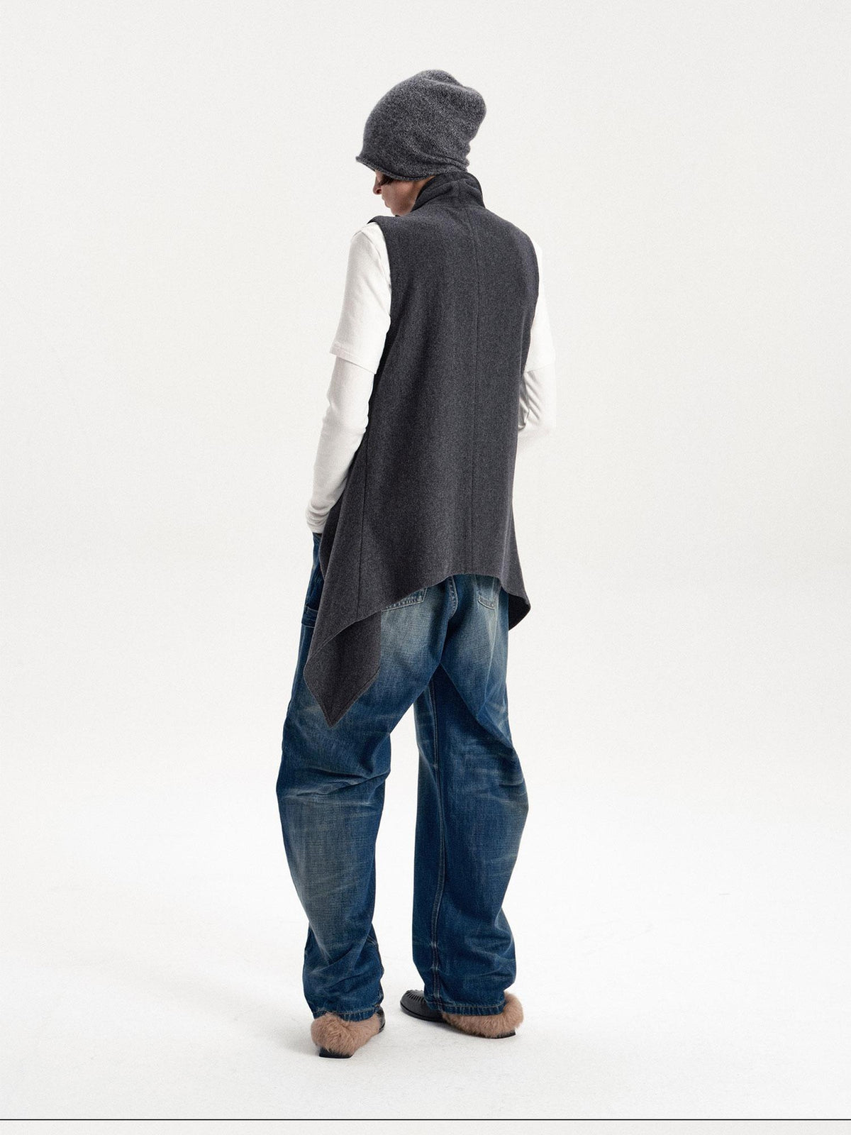 LYUOCHENG Irregular Cut Button Detail Wool Blend Women&
