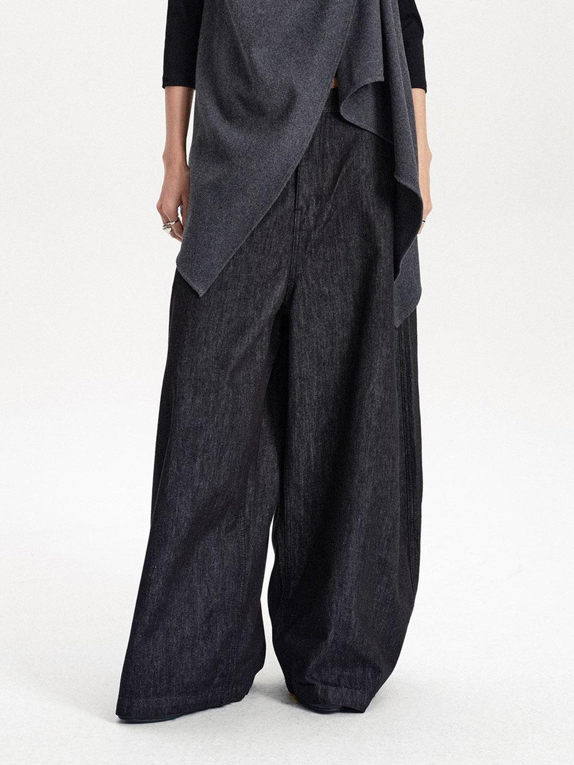 LYUOCHENG Irregular Cut Button Detail Wool Blend Women&