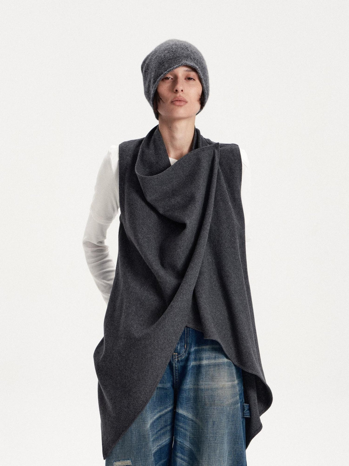 LYUOCHENG Irregular Cut Button Detail Wool Blend Women&