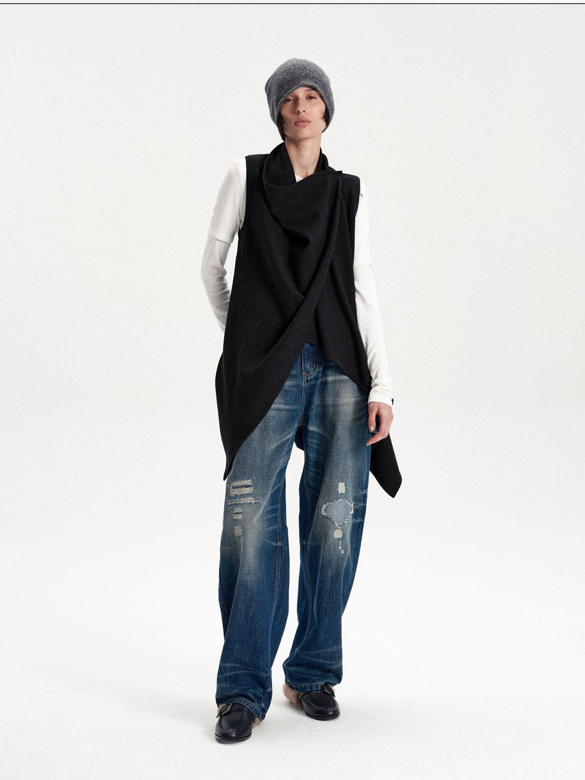 LYUOCHENG Irregular Cut Button Detail Wool Blend Women&